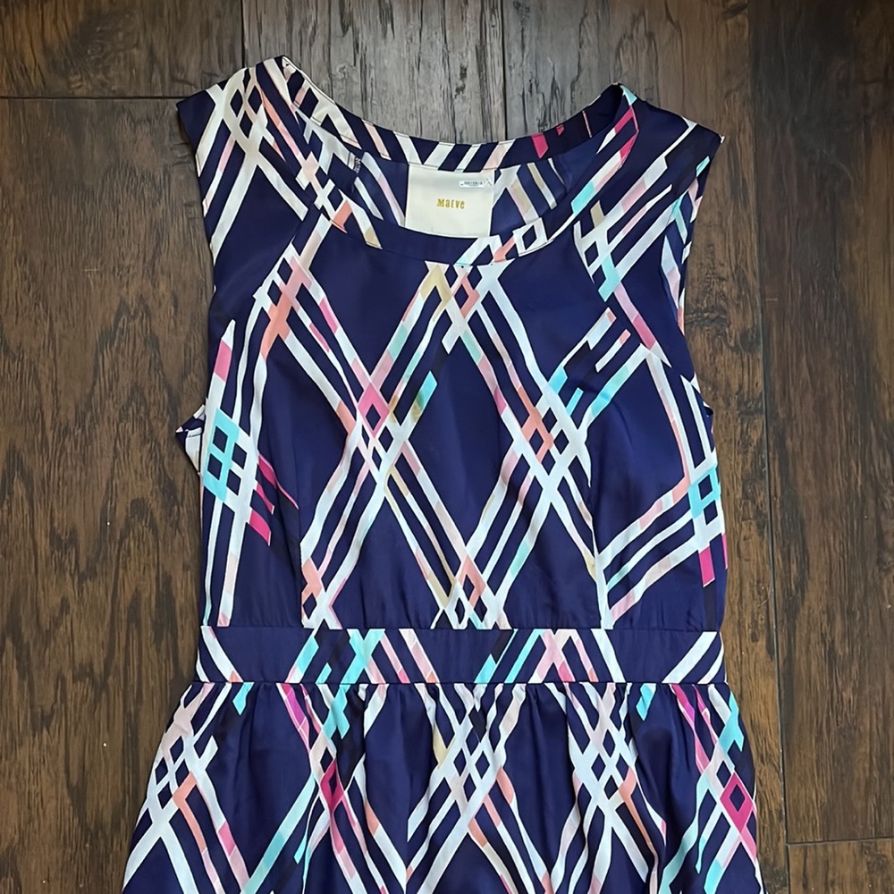 Anthropologie Maeve Blue/Pink Plaid Sleeveless High Low Dress - Picture 4 of 10